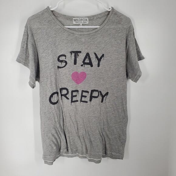 Wildfox Stay Creepy Grey Oversized Short Sleeve Tee Shirt - Picture 2 of 7